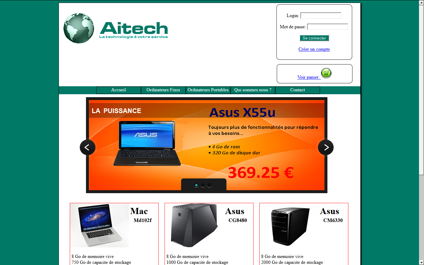 Page d'acceuil du site Aitech