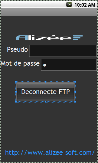 Menu d'accueil de l'application mobile