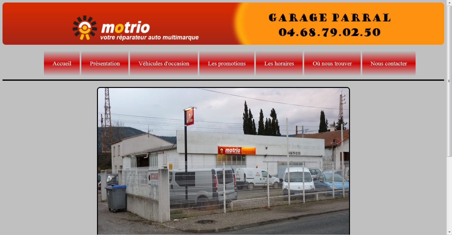 Page d'acceuil du site garage parral