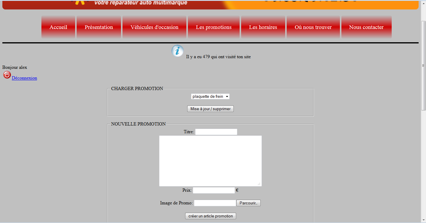 Page de contact garage parral