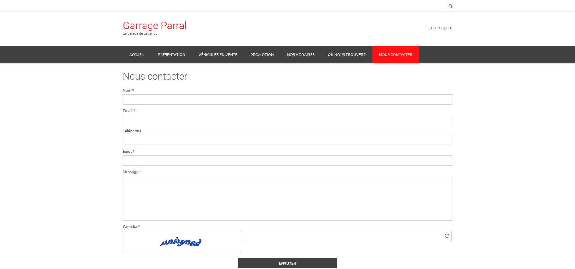Page d'accueil garage parral en version mobile